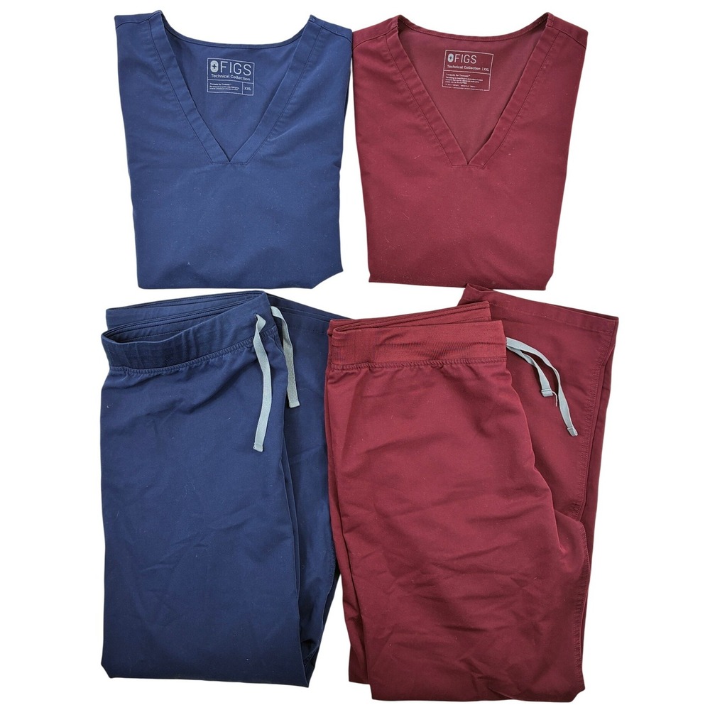 FIGS Scrub Set Women's XXL XL Tall Navy Burgundy V Neck Medical Nursing Lot of 2